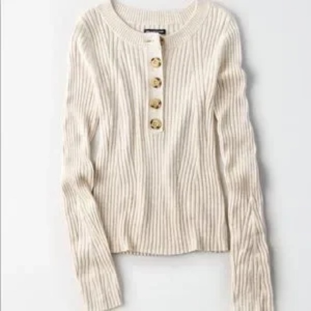 American Eagle Henley Sweater aerie pullover ribbed sweatshirt abercrombie